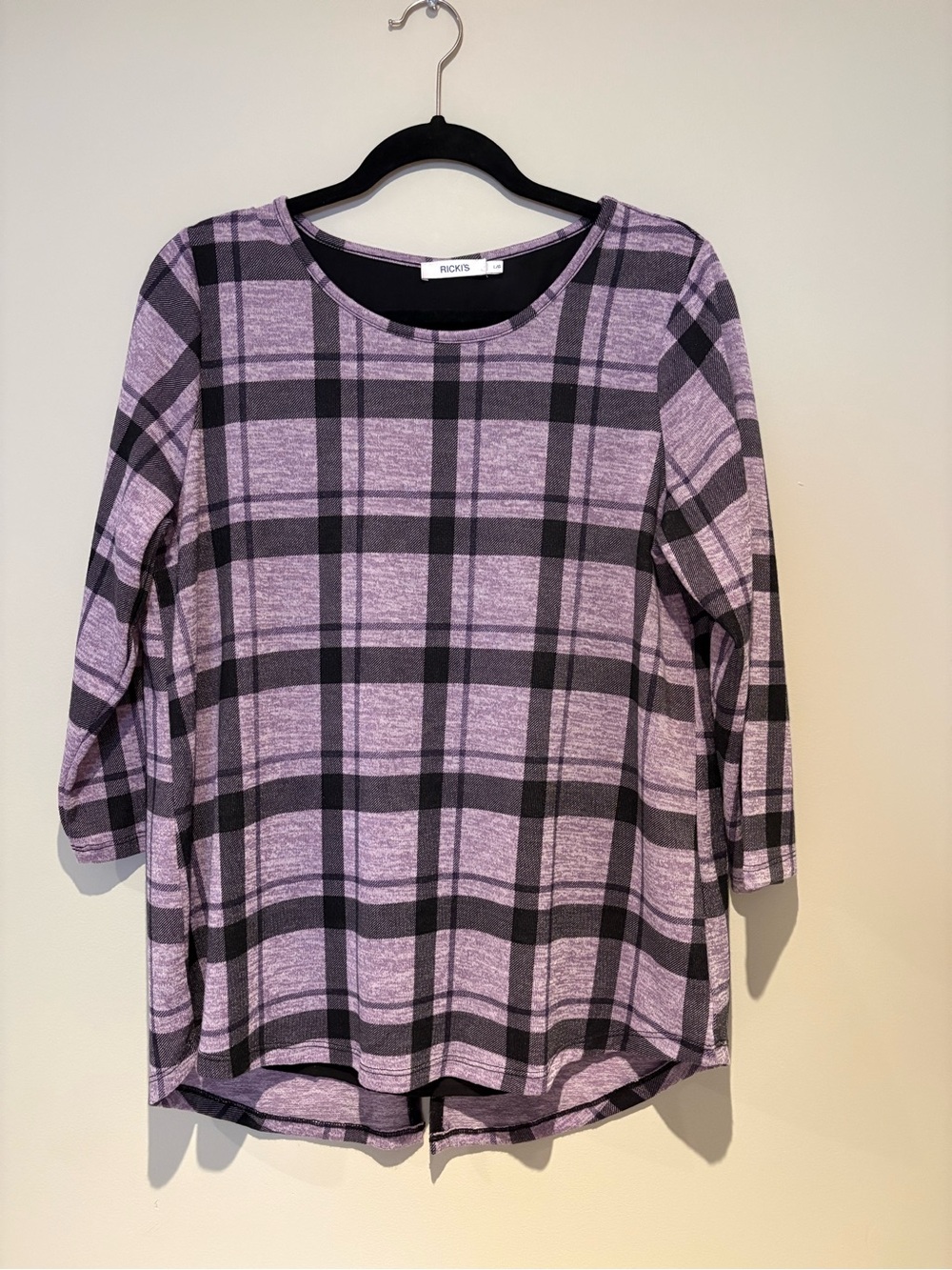 Ricki's Lavender and Black Plaid Crewneck Long-Sleeve Top